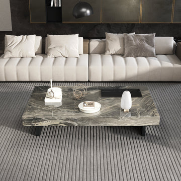 Elegant Sintered Stone Rectangle Coffee Table with Carbon Steel Base